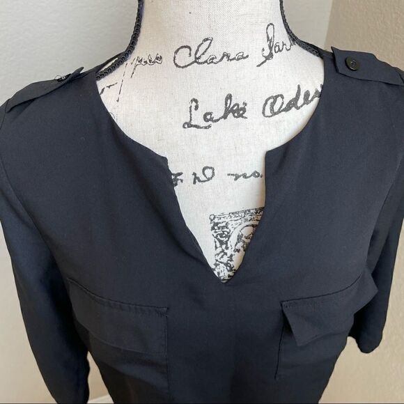 Monteau Black Semi Sheer High-Low Blouse Size M - Picture 3 of 16